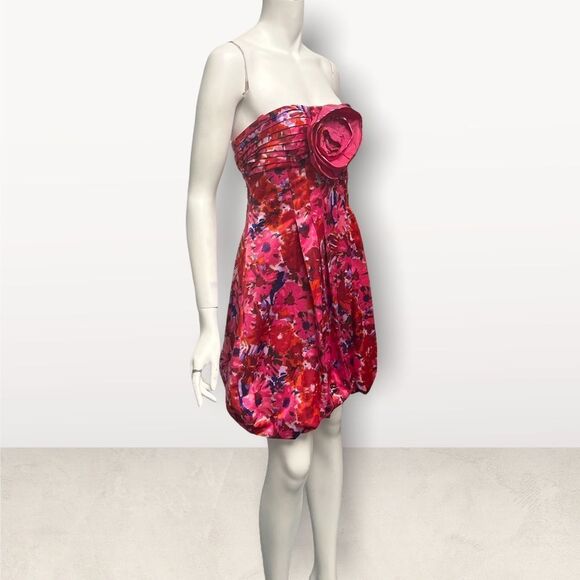 BCBG Begonia Pink Floral Bubble Bottom Mini Dress Y2K 90’s Semi Formal - Picture 3 of 7